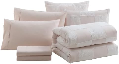Kids Comforter Set - Blush Pink Chenille Checkered Full