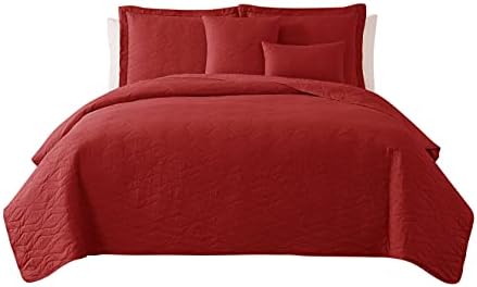 Hearth Harbor Queen Quilt Set - 7 Piece All Season Bedding Set Burgundy