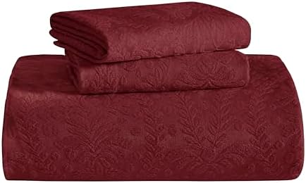 Superior Aspen Cotton Blend 3 Piece Bedspread Set Floral Scalloped Burgundy