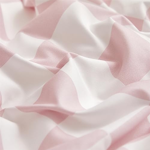 Wellboo Pink White Plaid Queen Bed Sheet Set