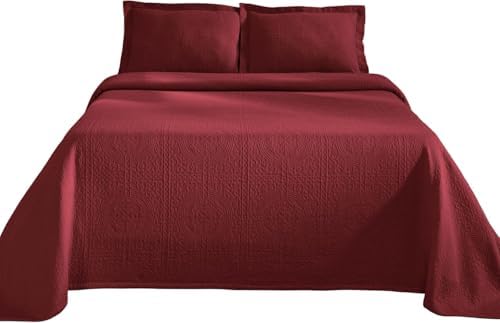 Superior 100 Cotton Basket Weave Bedspread Set - King Size Garnet