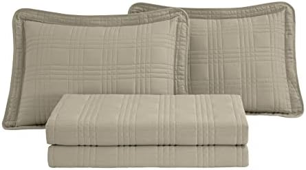 Chezmoi Collection Kingston Queen Size Bedspread Set 3-Piece Khaki Microfiber