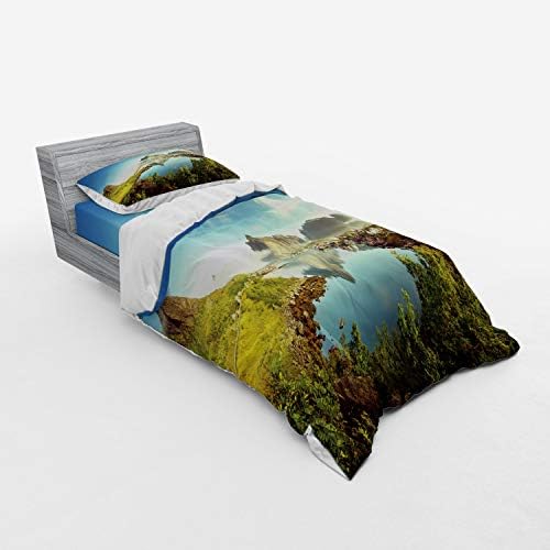 Ambesonne European Duvet Cover Set with Print Twin Size Green Blue