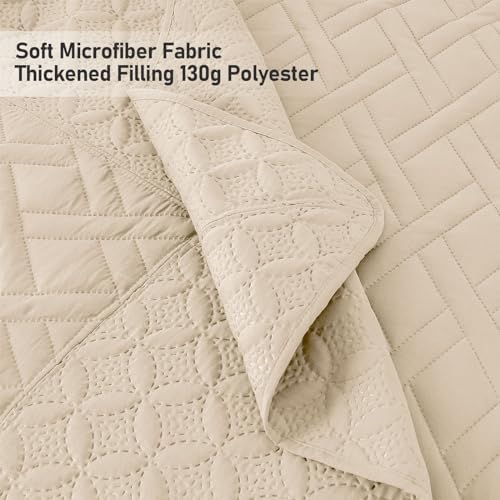 Qucover King Bedspread Set 128x120 Beige Microfiber