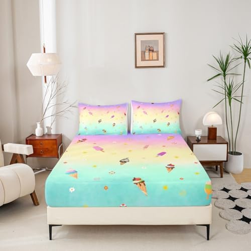 Homewish Ice Cream Fitted Sheet Twin Size 2pc Set