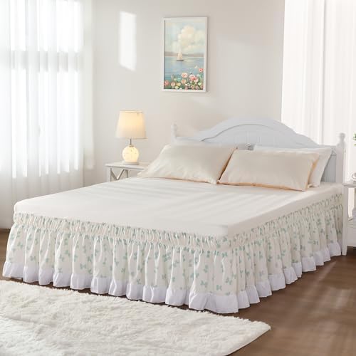 RIMELA White Elastic Bed Skirt Queen Size 14 Inch Drop