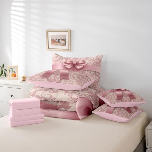 Erosebridal Pink Bowknot 7-Piece Comforter Set