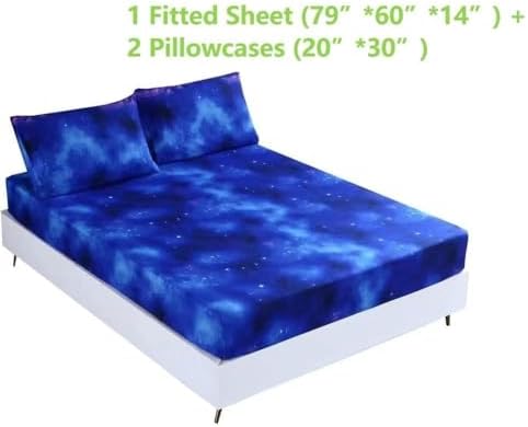 SDIII 3PCS Blue Galaxy Queen Sheet Set