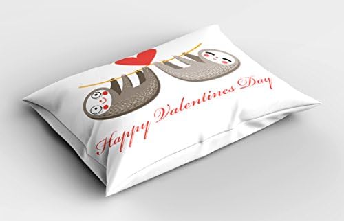 Ambesonne Sloth Pillow Sham - Happy Valentine Tropical Animals Decor