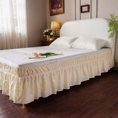 ARTABLE Elegant Lace Bed Skirt with Elastic and Adjustable Belts