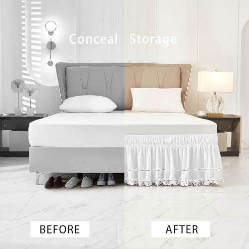 White Bed Skirt with 16 Inch Drop and Dust Ruffle
