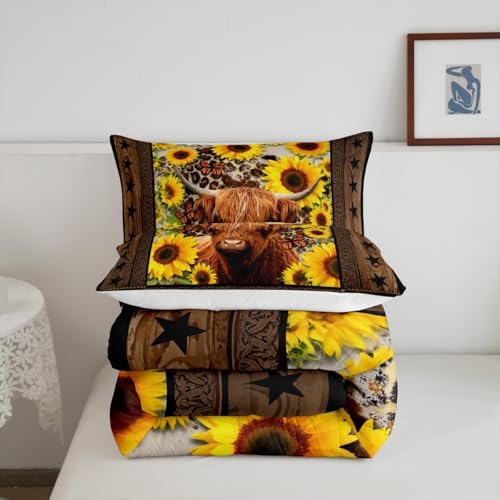 Homewish Highland Cow Sunflowers Comforter Set King Size