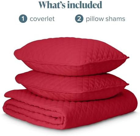 Bare Home Coverlet Set - Red Quilted Bedspread Shams FullQueen