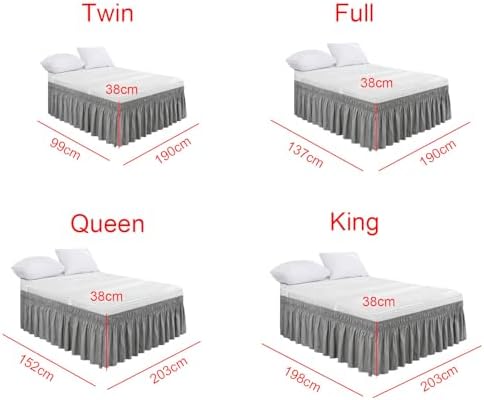 Adjustable Elastic Bed Skirts with Ruffles - Light Grey Twin