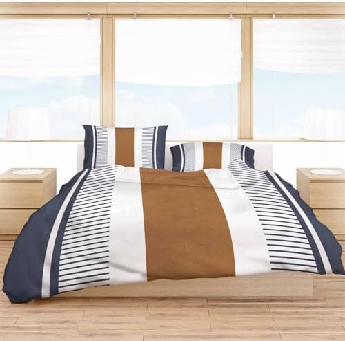 ZOE GARDEN Navy Blue Stripes Duvet Cover Set Twin Size