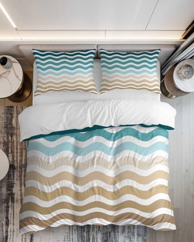 ZOE GARDEN Turquoise Stripes Duvet Cover Set 3 Piece Full Size