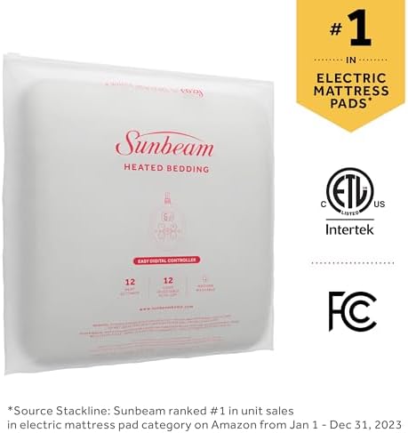Sunbeam Electric Heated Mattress Pad with 12 Heat Settings