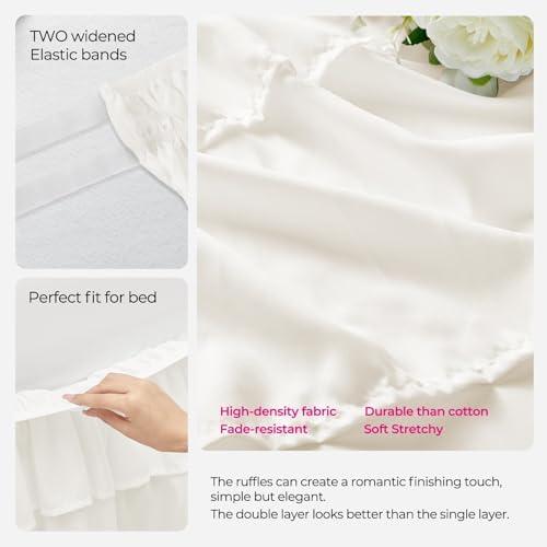 RIMELA Ivory Ruffle Bed Skirt 14 Inch Drop