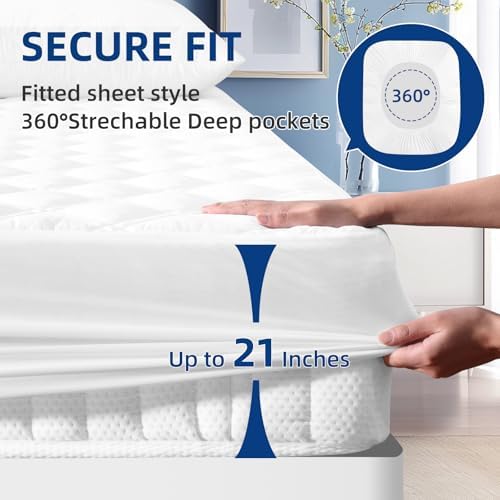 MEELUS King Mattress Protector Waterproof Breathable Fitted Deep Pocket 8-21