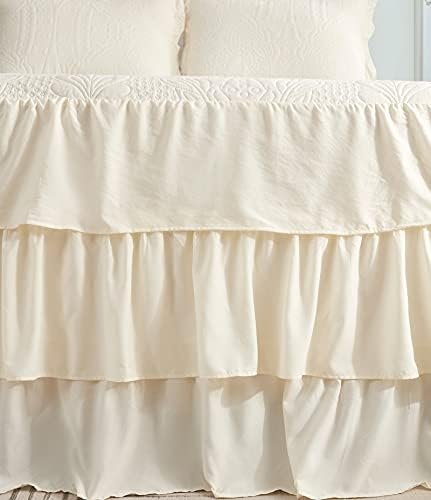 CHIXIN Ruffle Skirt Bedspread King Size - Ivory 3 Piece Set