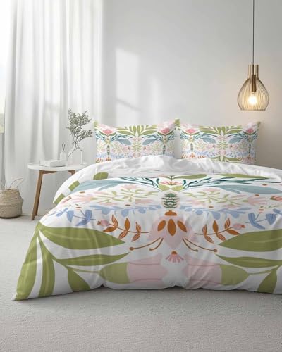 ZOE GARDEN Boho Green Flower Bed Duvet Cover Set
