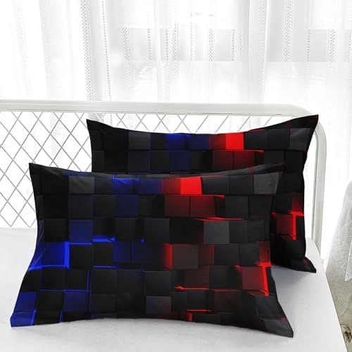 Nttopship Red Blue Checkered Comforter Set King 3PCS