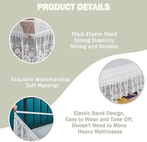 Hiseng 15 Inch Drop Bed Skirt - White Adjustable Elastic