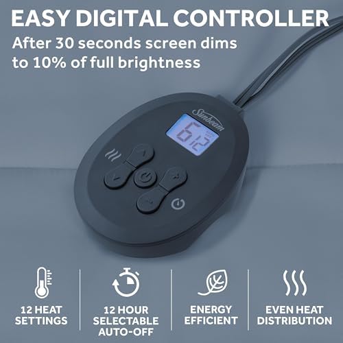Sunbeam Electric Heated Mattress Pad with 12 Heat Settings