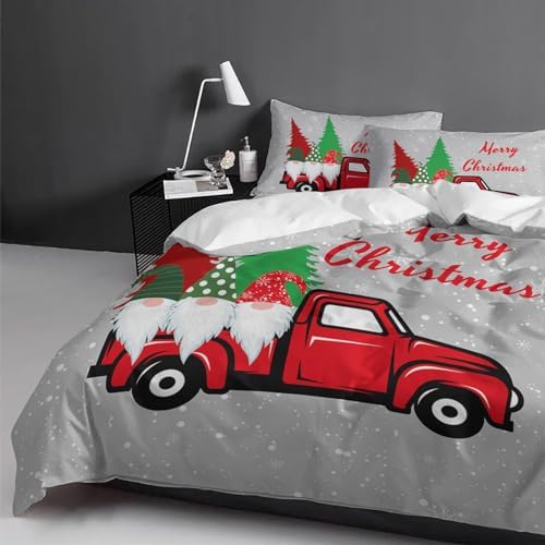 LooPoP Christmas Comforter Set California King Red Farm Truck