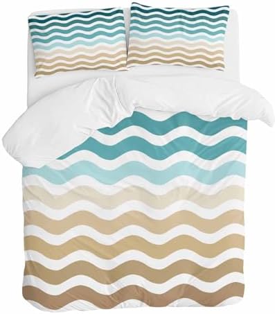 ZOE GARDEN Turquoise Stripes Duvet Cover Set 3 Piece Full Size