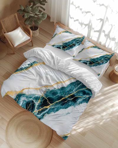 ZOE GARDEN Marble Turquoise Queen Duvet Cover Set