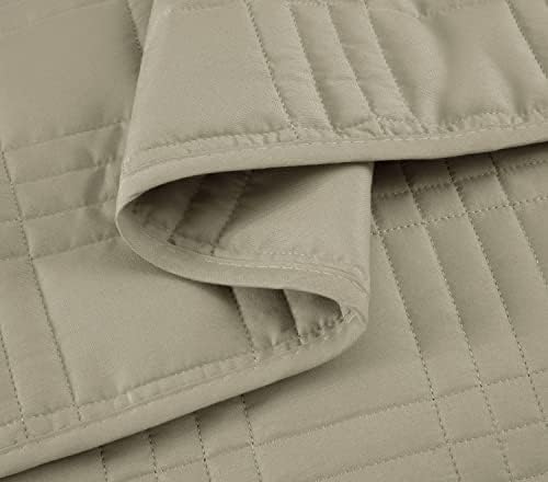 Chezmoi Collection Kingston Queen Size Bedspread Set 3-Piece Khaki Microfiber