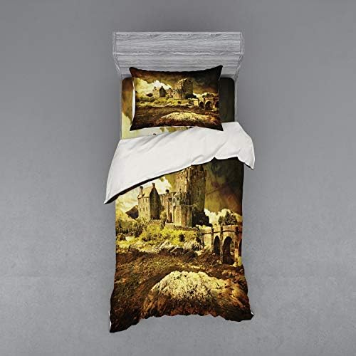 Ambesonne Medieval Duvet Cover Set Grey Green Twin Size