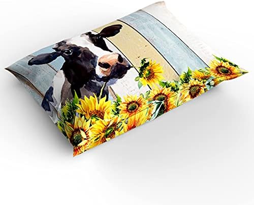 LooPoP 4PCS California King Comforter Set with Farm Cow Sunflower Design