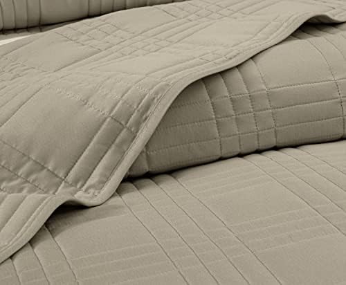 Chezmoi Collection Kingston Queen Size Bedspread Set 3-Piece Khaki Microfiber