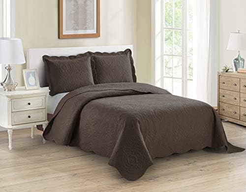 Better Home Style 3 Piece Luxury Bedspread Set Mimi Coffee Full Queen