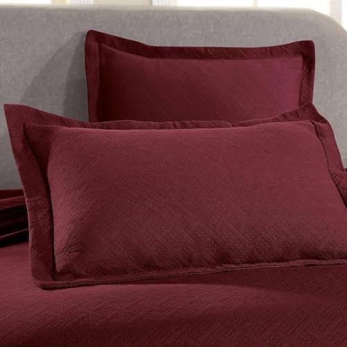 Superior 100 Cotton Basket Weave Bedspread Set - King Size Garnet