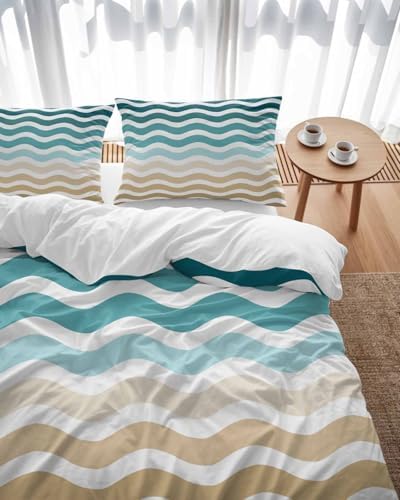 ZOE GARDEN Turquoise Stripes Duvet Cover Set 3 Piece Full Size