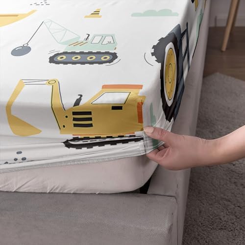 Smell Sunshine Truck Sheets Set 4PCS Kids Bedding with Crane Excavator Print