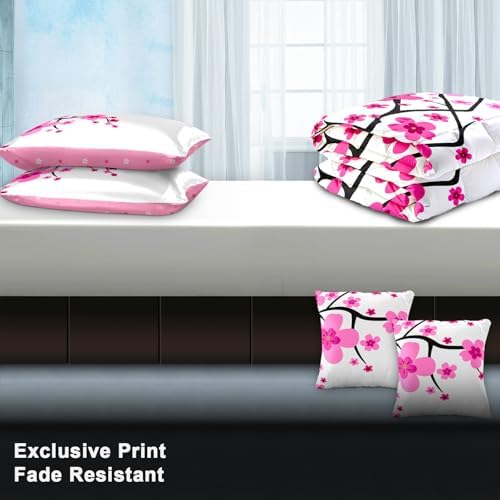 Reylox 5-Piece Cal King Bedding Set Pink Cherry Blossom