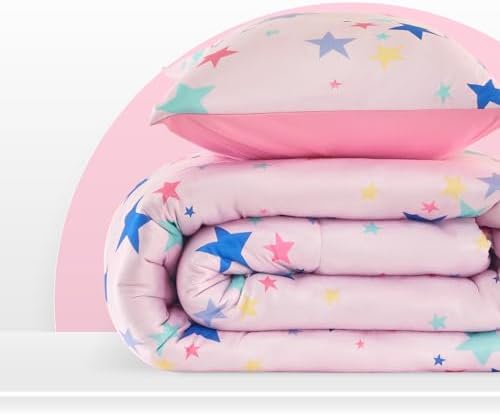 SLEEP ZONE Kids Comforter Set Twin Size Pink Stars