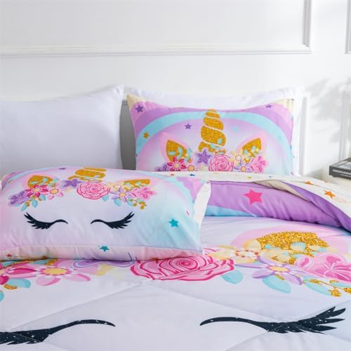 NTBED Unicorn Twin Comforter Set with Sheets Blue Purple