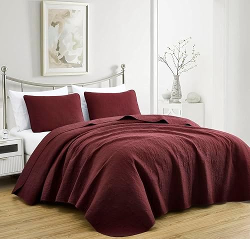 Chezmoi Collection Luca Bedspread Set King Size Burgundy