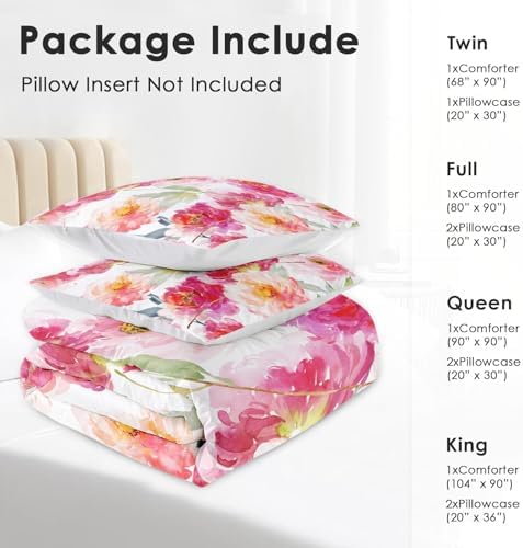 Pamnest Comforter Set King Size Summer Flower Peony 3 Pcs