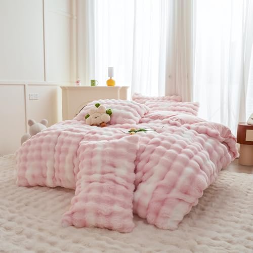 Chovy Kids Girls Rabbit Plush Comforter Set 3PC