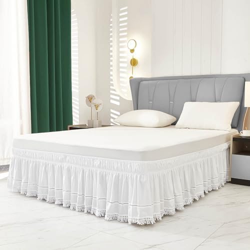 Ruffled Embroidered Tassel Bed Skirt 16 Inch Drop Twin Size