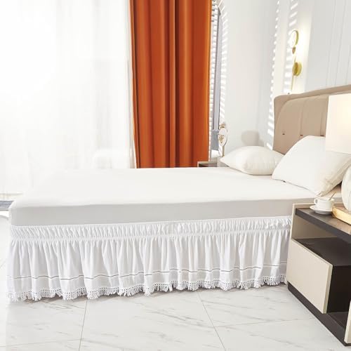 White Bed Skirt with 16 Inch Drop and Dust Ruffle
