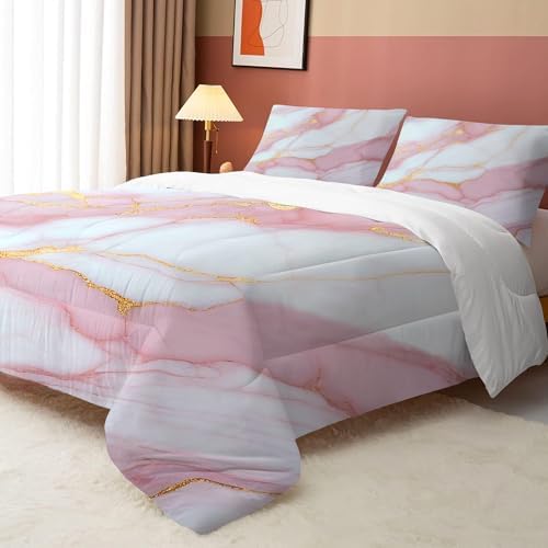 Pink Marble Comforter Set Twin Size for Girls 1