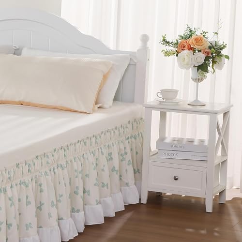 RIMELA White Elastic Bed Skirt Queen Size 14 Inch Drop