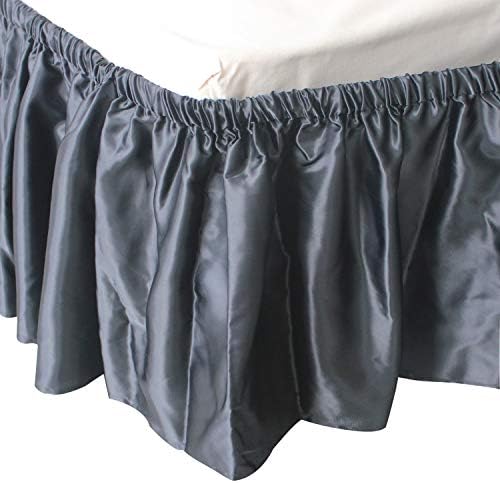 Gireshome Hotel Bed Skirt Faux Silk Ruffler Black 14 Drop